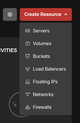 Hetzner Dashboard Create Resource Dropdown