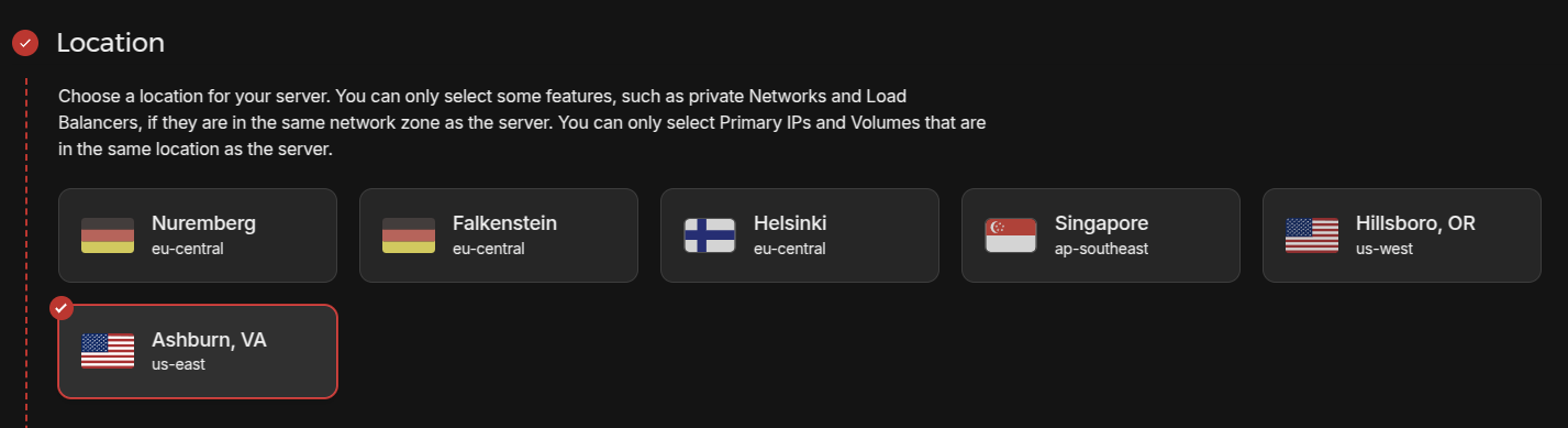 Hetzner Create Server Location