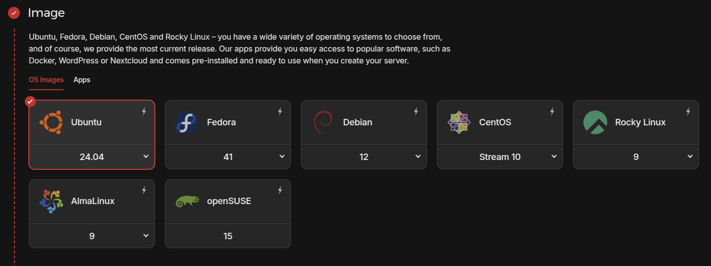 Hetzner create server operating system image