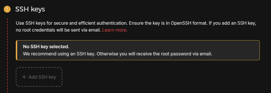 Hetzner cloud server ssh keys